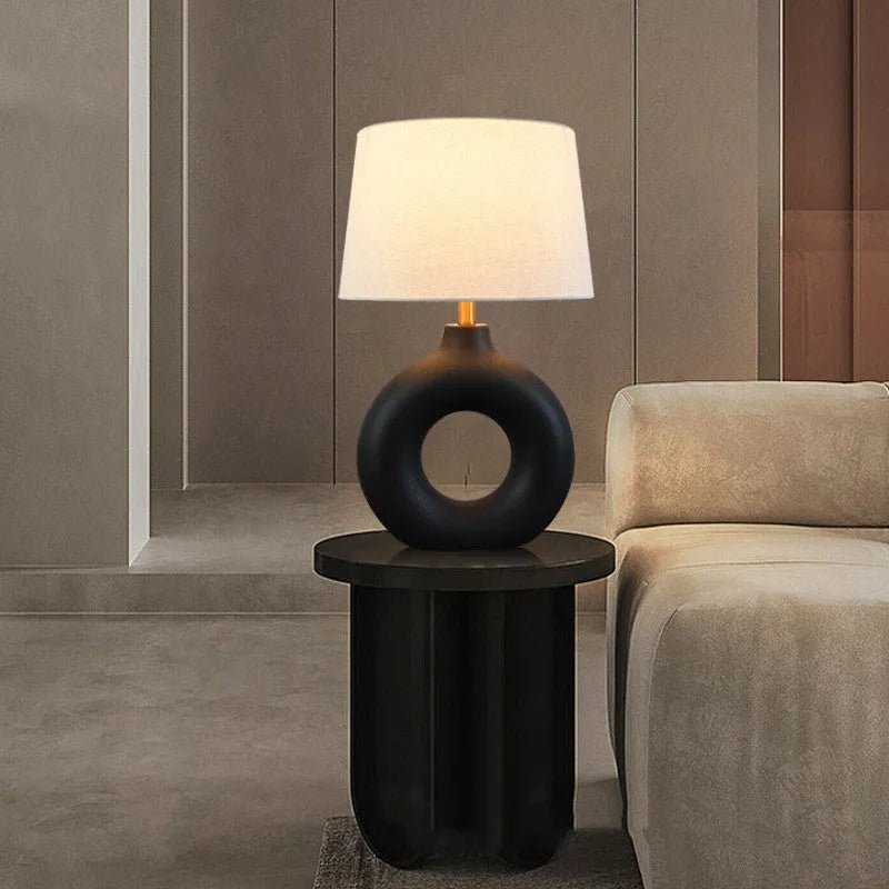 Japanese ceramic Feng pottery pot table lamp with button switch in small black finish