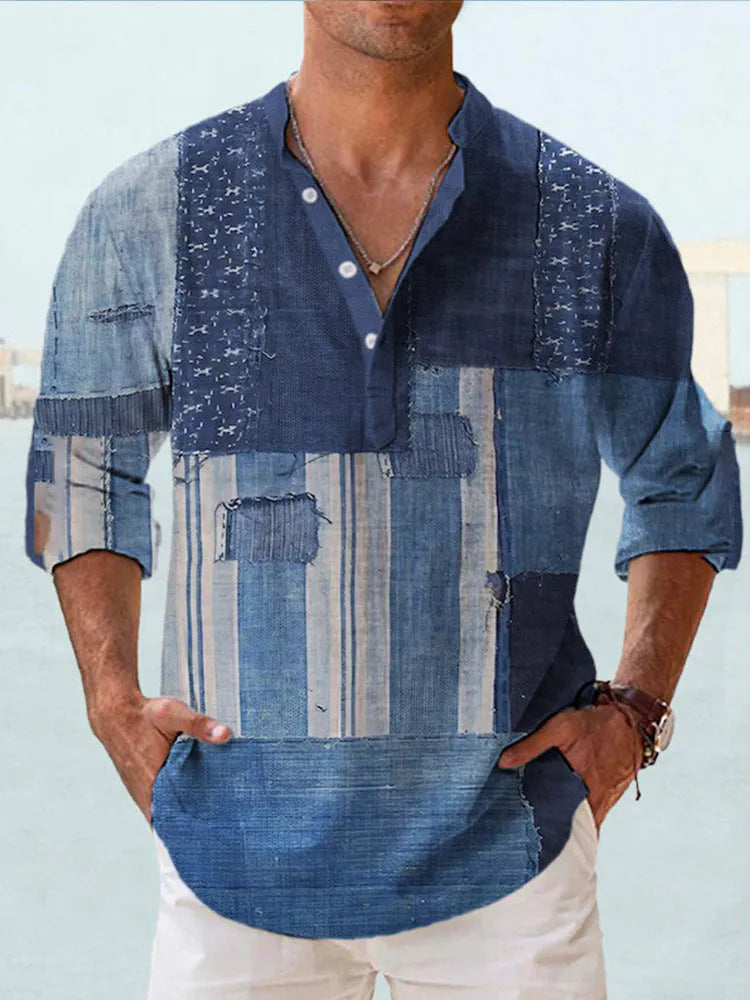 Long sleeve Hawaiian shirt with thin fabric and stripe pattern in cardigan style