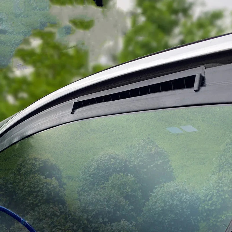 Black and white USB car ventilation fan with 1.5m cable, compact rectangular design