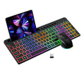Wireless keyboard and mouse set with luminous keys and card slot on a desk