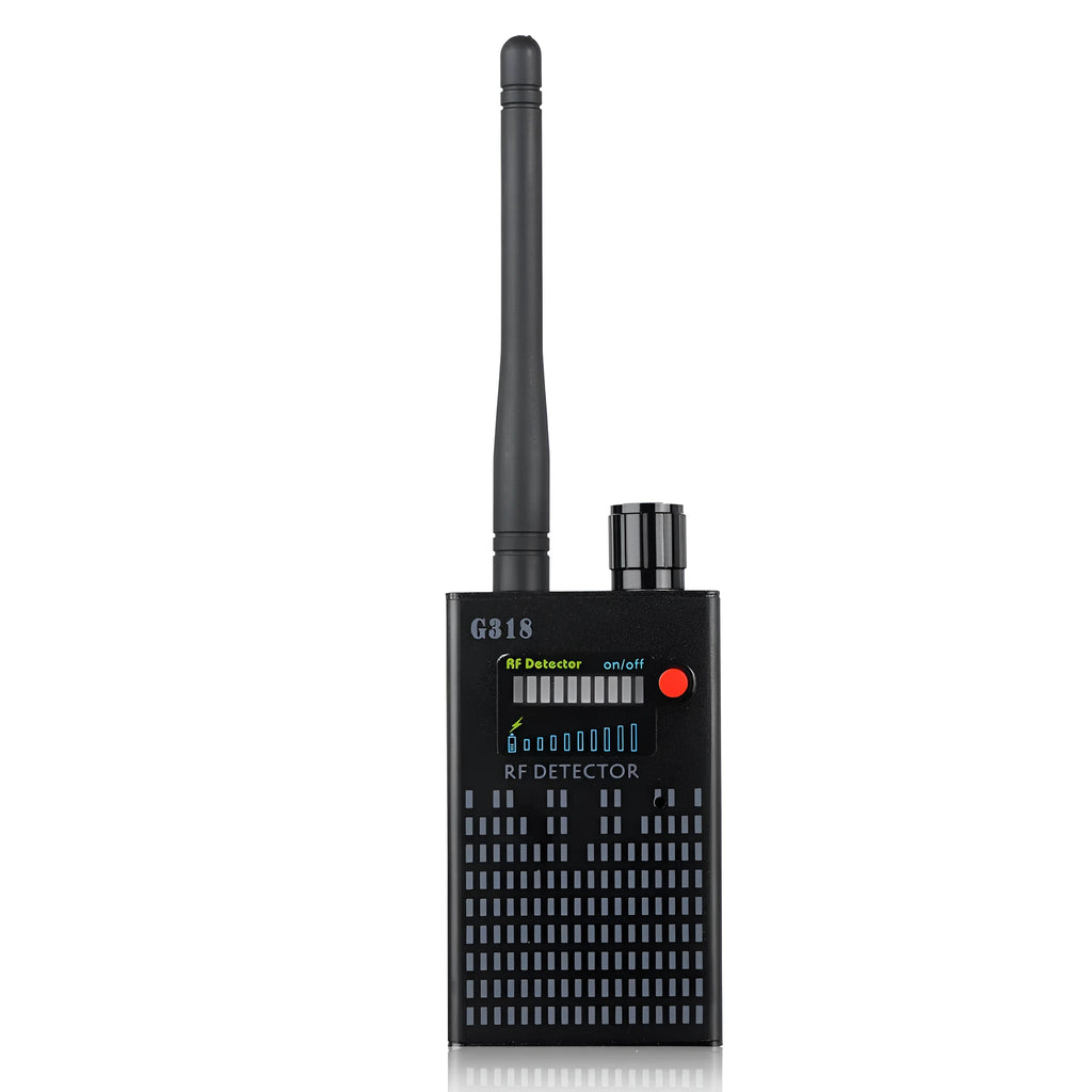Black G318 aluminium alloy hidden camera detector for anti-theft and anti-monitoring in public places.