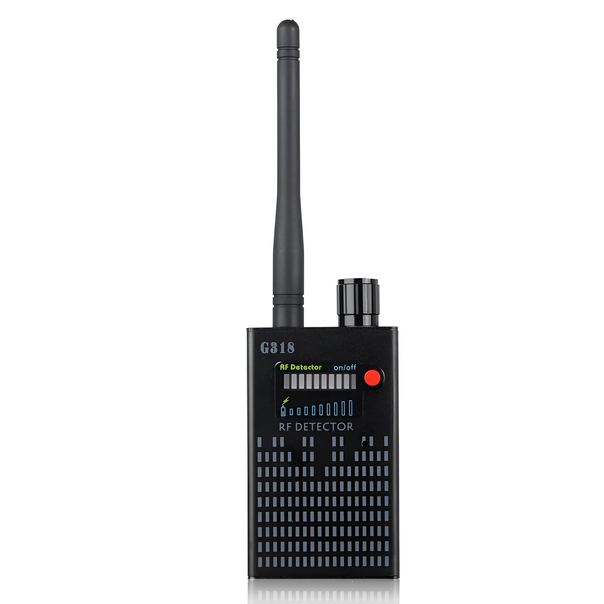Black G318 aluminium alloy hidden camera detector for anti-theft and anti-monitoring in public places.