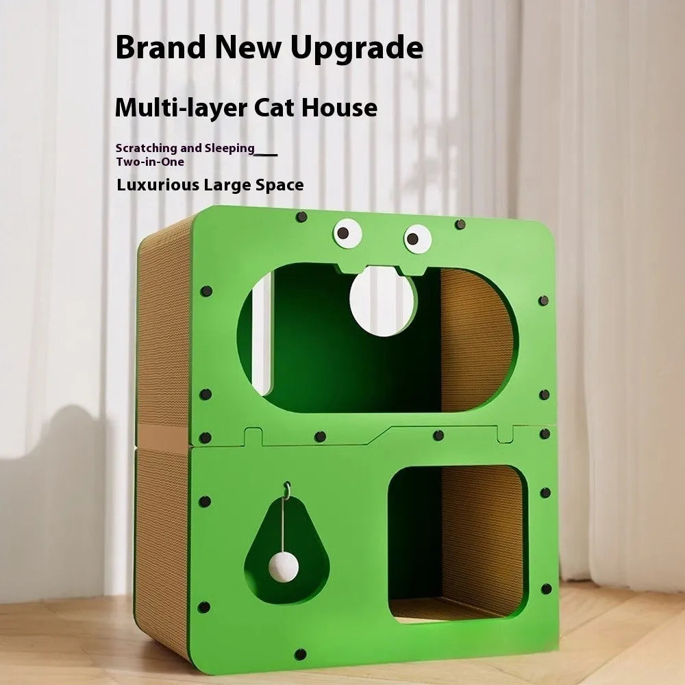 Double-layer cat scratching board and nest in owl style with wear-resistant surface
