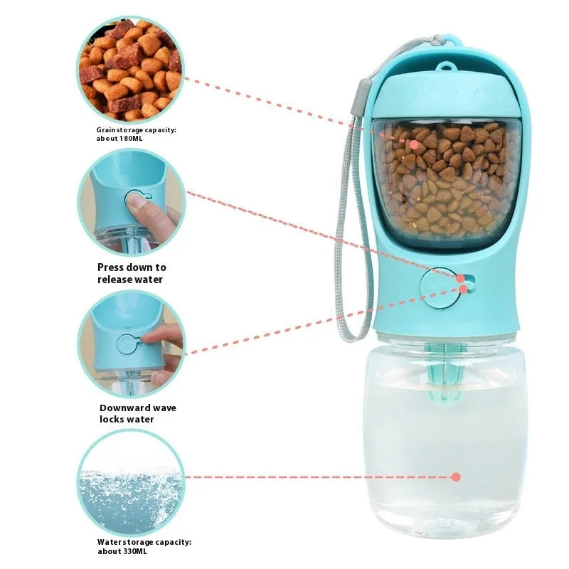 Blue portable plastic dog drinking cup with two-in-one design for outings