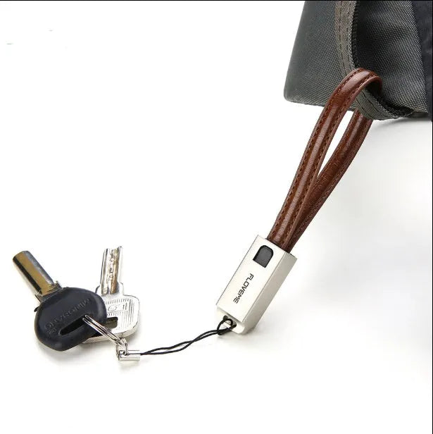 20cm leather iPhone charging cable with zinc alloy connectors in black, brown, or red