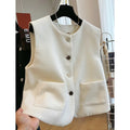 Women's round neck sleeveless vest in French bandage style, available in milky white and black colours