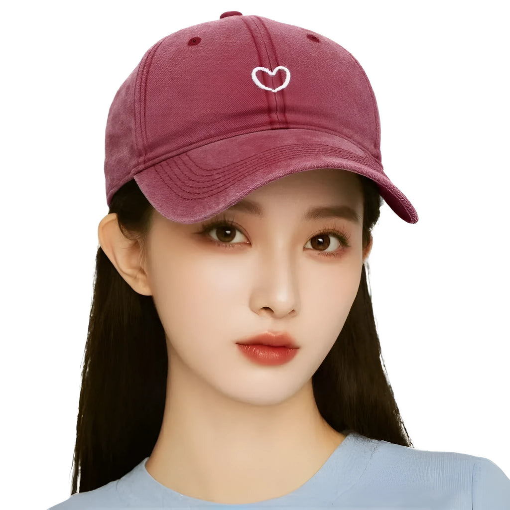 Retro embroidered cotton peaked cap in an adjustable size on a neutral background.