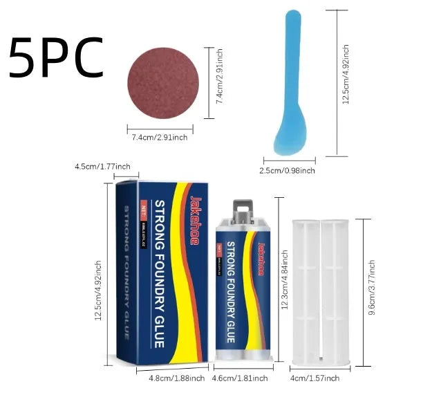 Metal casting waterproof epoxy adhesive kit with 85ml glue, push rod, scraper and sandpaper for stainless steel copper aluminum repairs