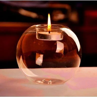 Round hollow glass candle centrepiece for tea lights in Europe style with handmade hot glass construction