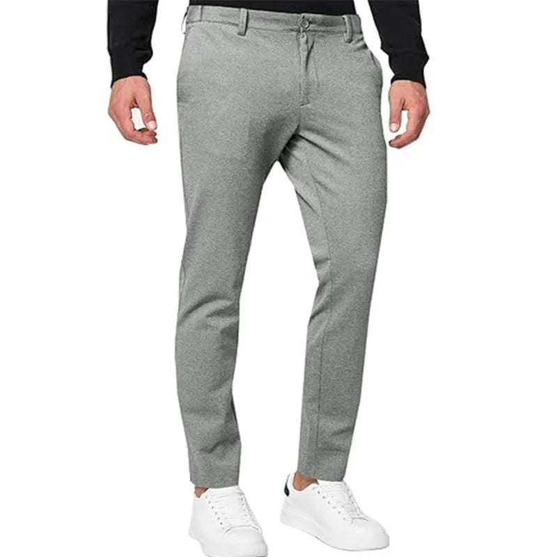 Men's slim-fit tapered chino trousers in cotton blend fabric showing Army Green colour option
