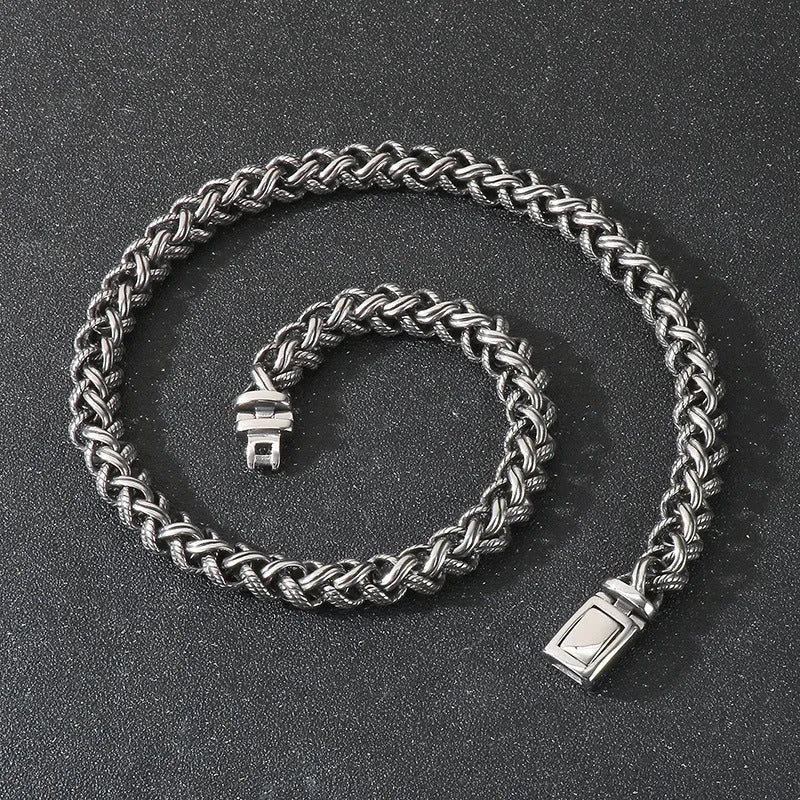 Men's titanium steel keel chain necklace with large hemp flowers chain in antique silver colour