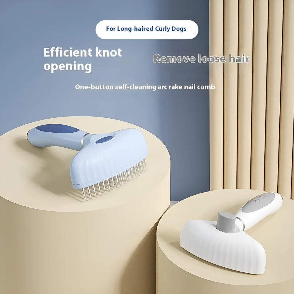 Azure light blue stainless steel double-row pet comb for dog grooming