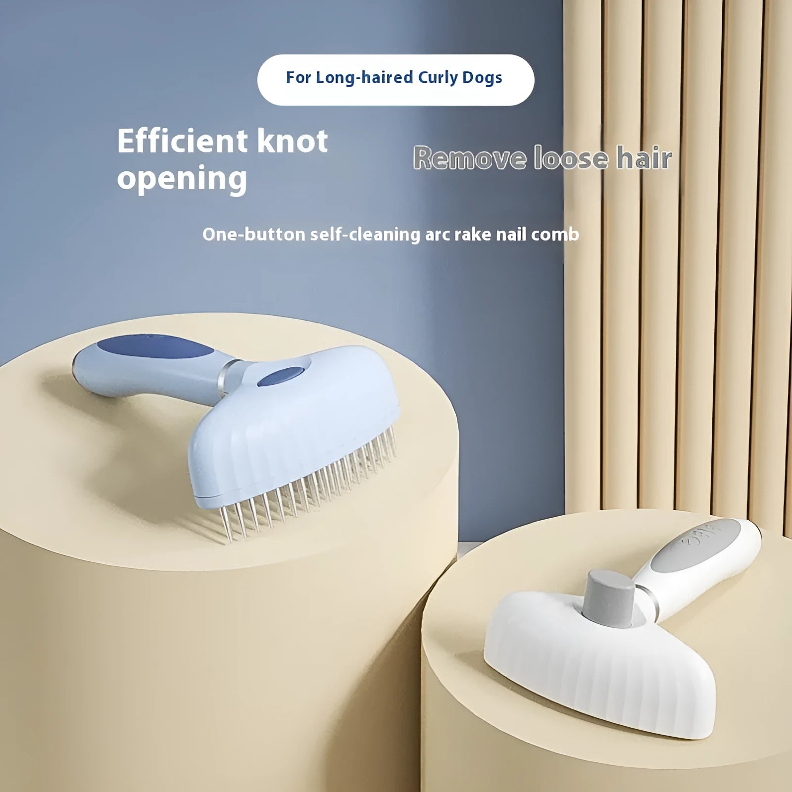 Azure light blue stainless steel double-row pet comb for dog grooming
