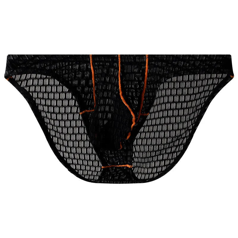 Men's ice silk lace low waist briefs in solid colours on a white background