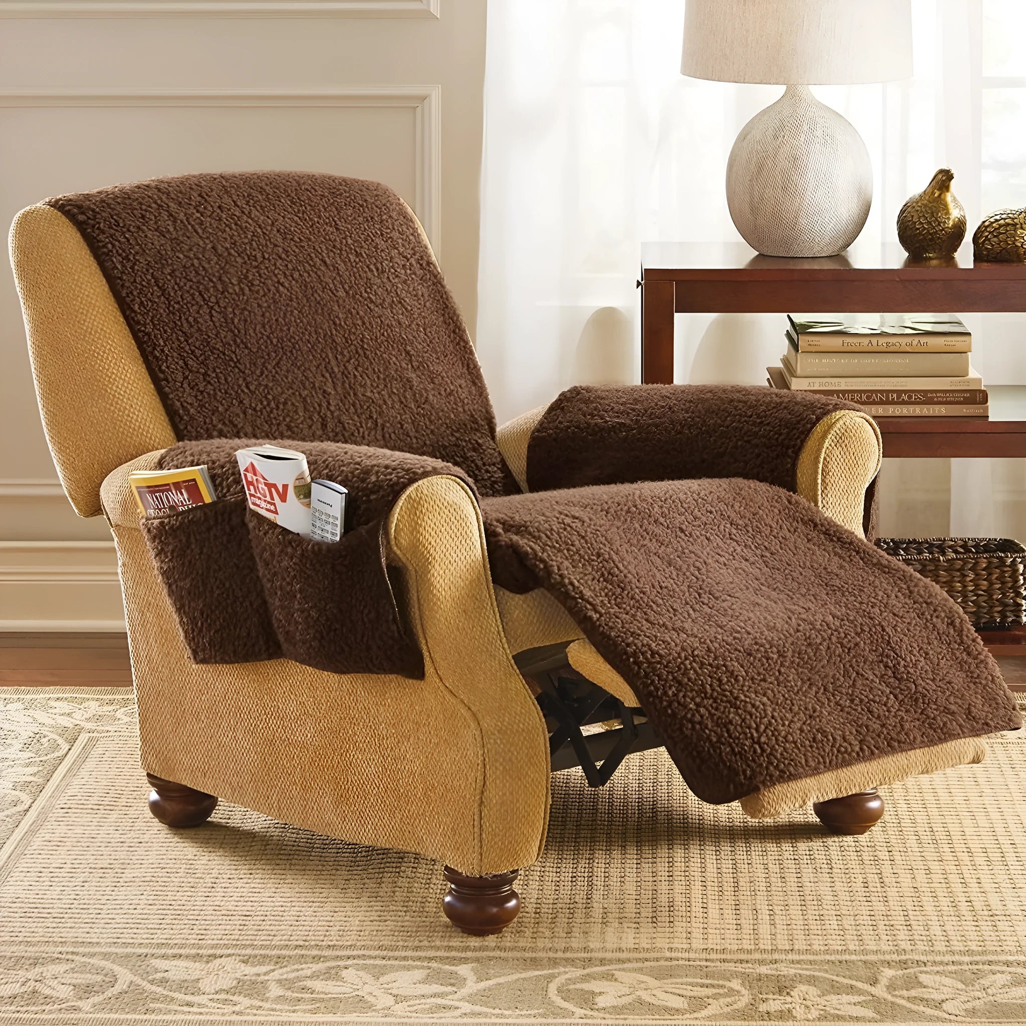 Lambswool-texture polyester sofa cushion cover in beige, red, coffee or grey with universal stretch fit