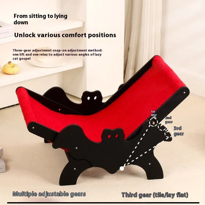 Wooden cat recliner with bat Halloween design in black or red colour for pet beds