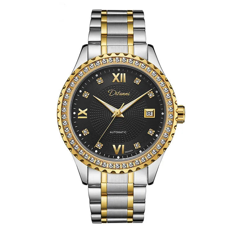 Fashionmonger men's automatic mechanical watch with silver case and white dial on a wrist.