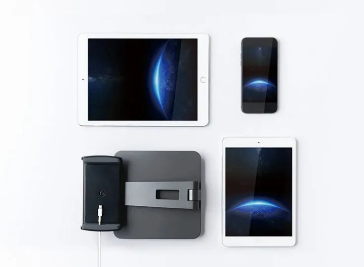 Folding aluminium desktop phone tablet holder with 360-degree rotation in silver colour