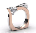 Rose gold couple rings with zircon inlay and geometry design on finger