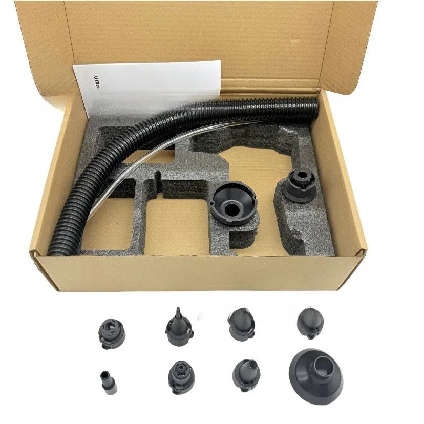 Handheld cordless lithium battery air exhauster with bare metal head for dust blowing and snow removal.