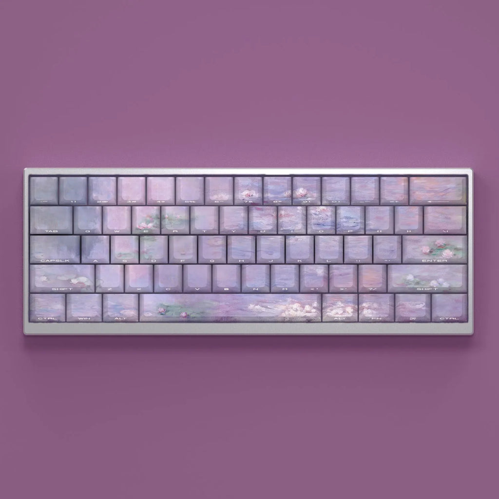 Wenshao Sleeping Lotus PBT keycap set with side-carved transparent characters showing water lily design