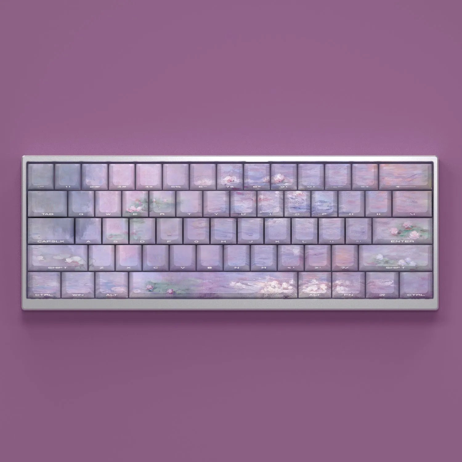 Wenshao Sleeping Lotus PBT keycap set with side-carved transparent characters showing water lily design