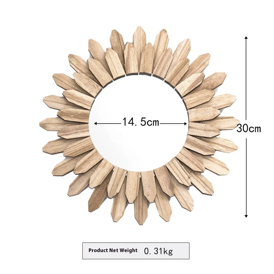 European-style solid wood hanging circular mirror with baked colour finish on wall