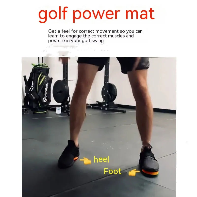 Orange natural rubber golf training mat for swing practice and centre of gravity drills