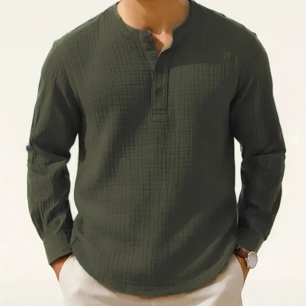 Linen blend long sleeve T-shirt in slim fit with round neck and solid colour options