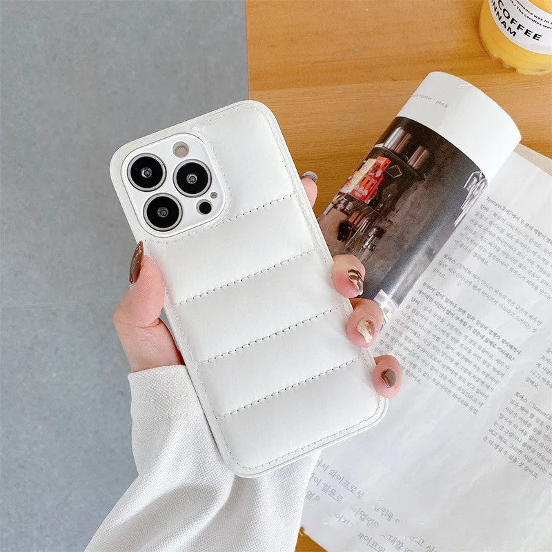 Fashion solid colour down jacket phone case for Apple iPhone in orange with TPU and PC back cover