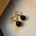Tigereye geometric earrings with real gold plating in French retro style, available in brown and black colours