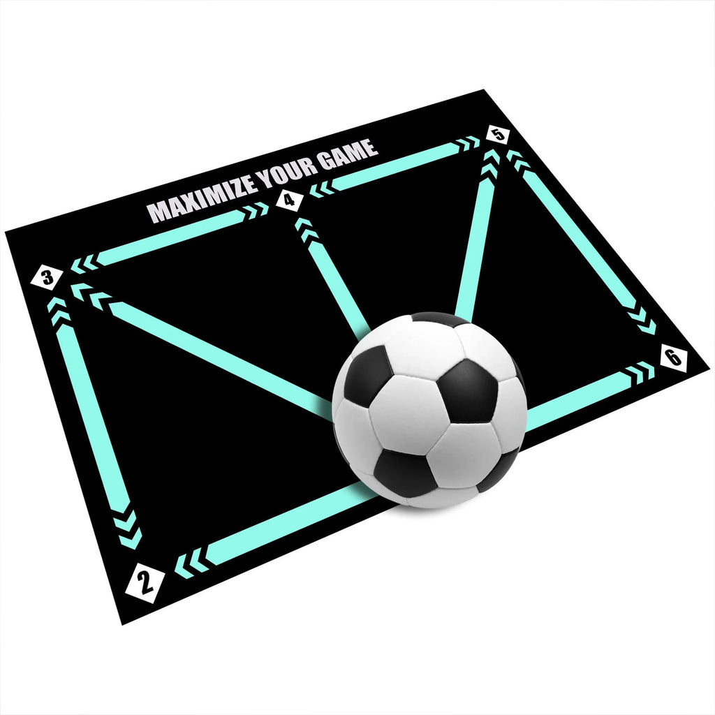 Black football training mat measuring 60 by 90 centimetres with non-slip surface