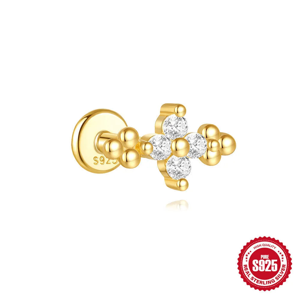 S925 sterling silver moon and star earrings with embedded diamond detailing in gold colour