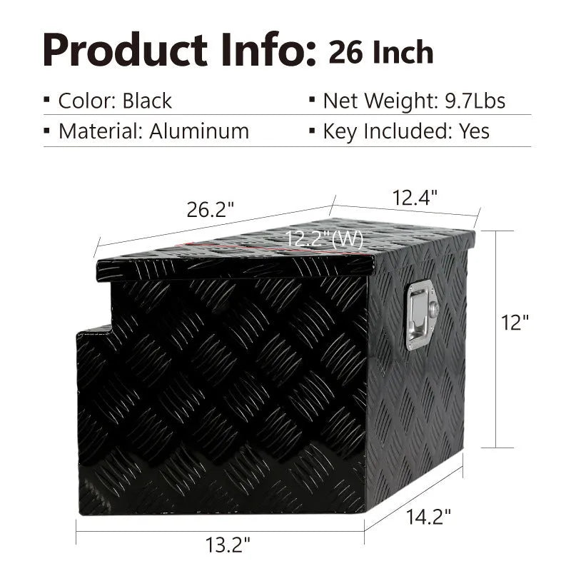 26-inch black aluminium alloy toolbox with T casting construction