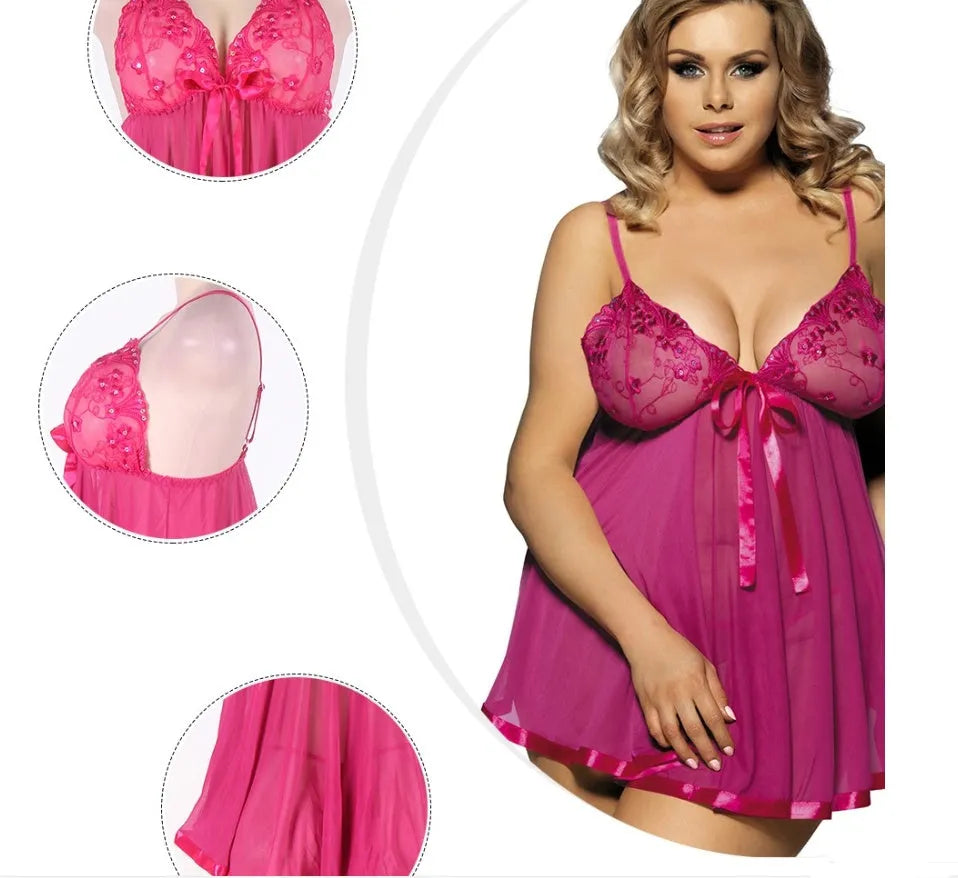 Women's purple lace sling dress sleepwear with mesh panels on mannequin