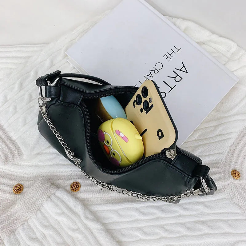 Butterfly chain underarm crossbody bag in horizontal square shape with three-dimensional pocket