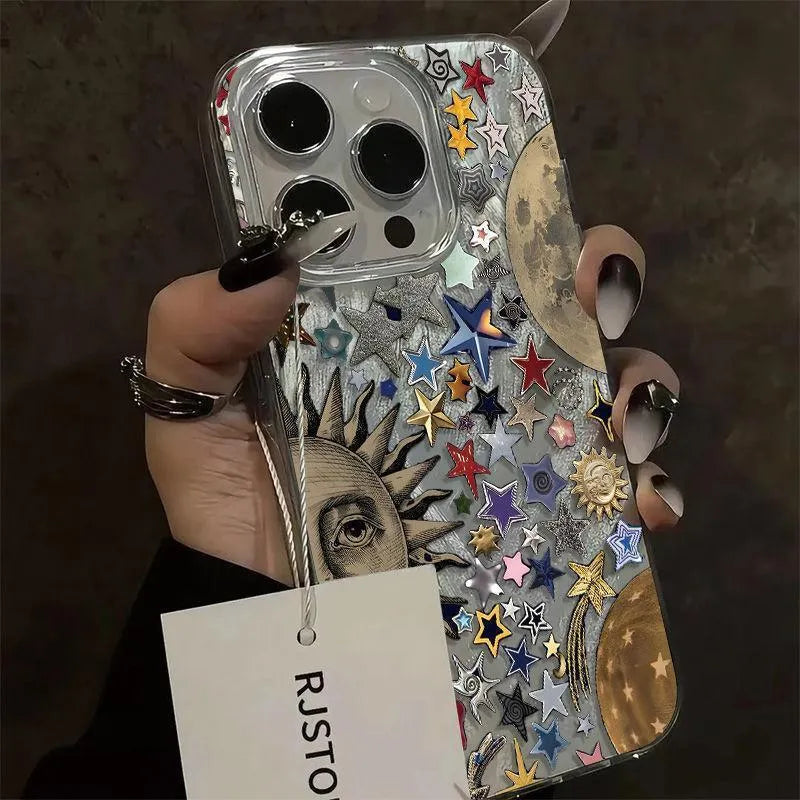 Silicone phone case with Sun Moon silver feather shell design for Apple iPhone models