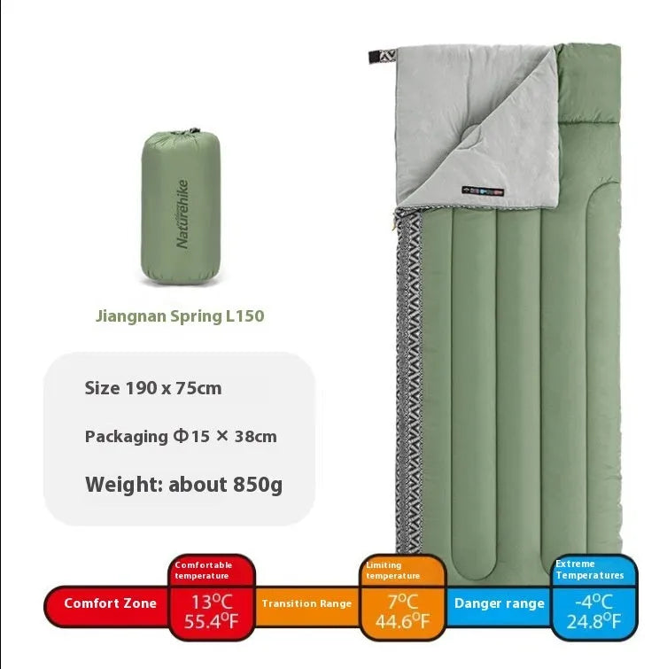 Four seasons universal camping sleeping bag for adults with storage bag in choice of colours.