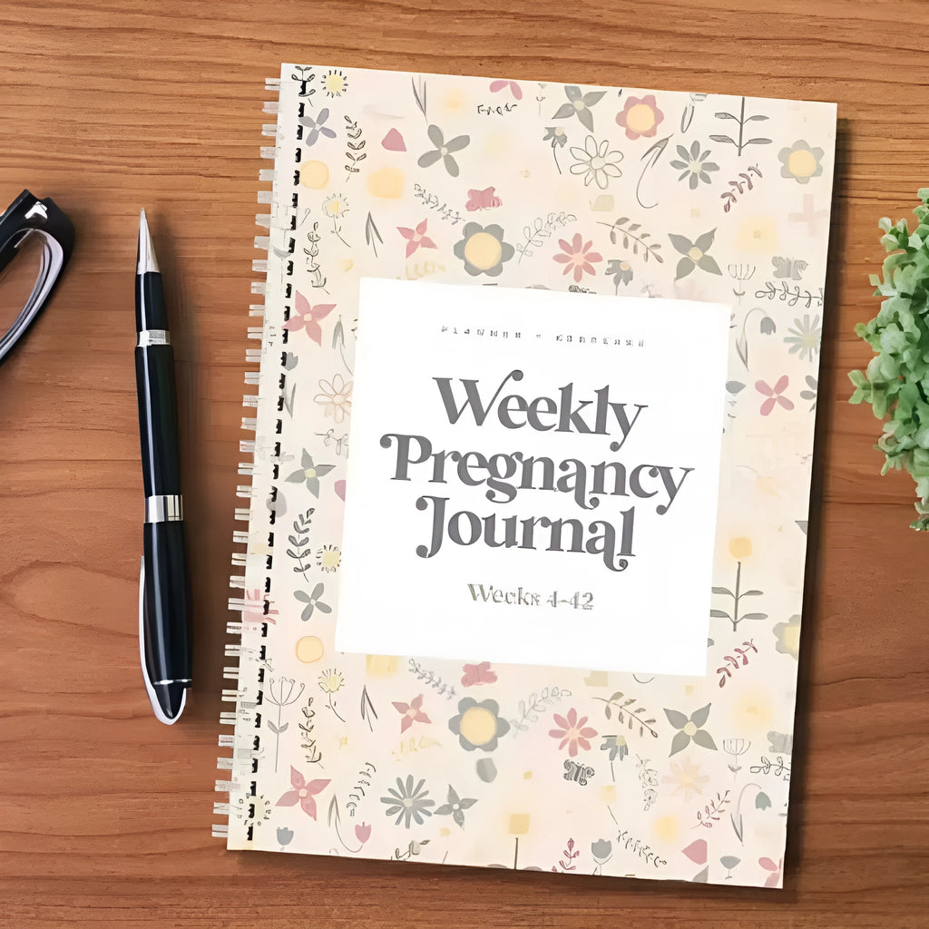A5 pregnancy weekly diary notebook showing structured format for weekly entries