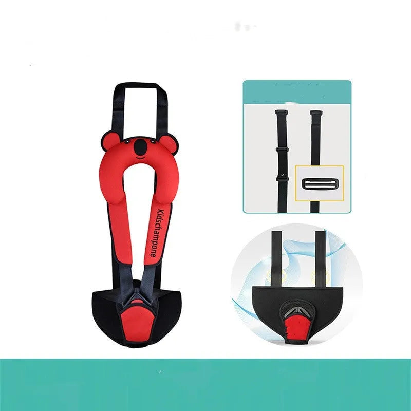 Portable child safety seat belt retainer in polyester fabric for children 12-36kg.