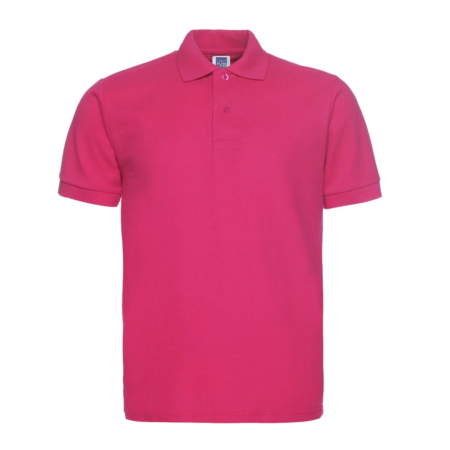 Plus size short sleeve polo shirt in loose cotton blend fabric shown in multiple solid colours