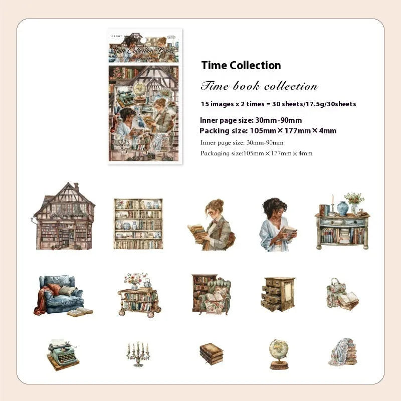 Retro Life Landscape series stickers in PET material with printed vintage designs for journal decoration