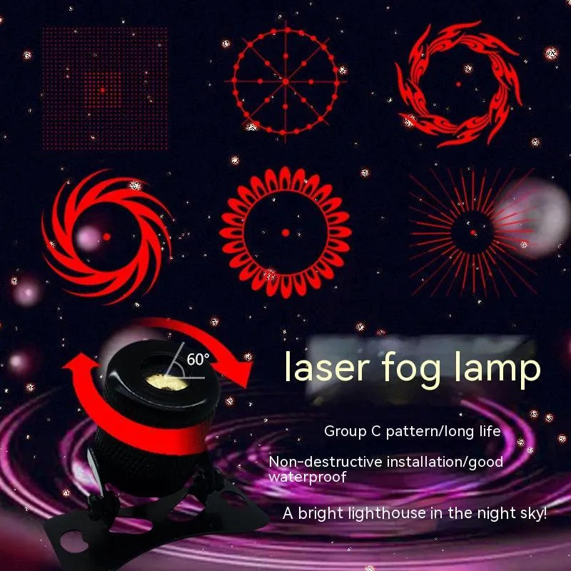 Aluminium vehicle laser fog lamp with adjustable mounting bracket and red laser projection