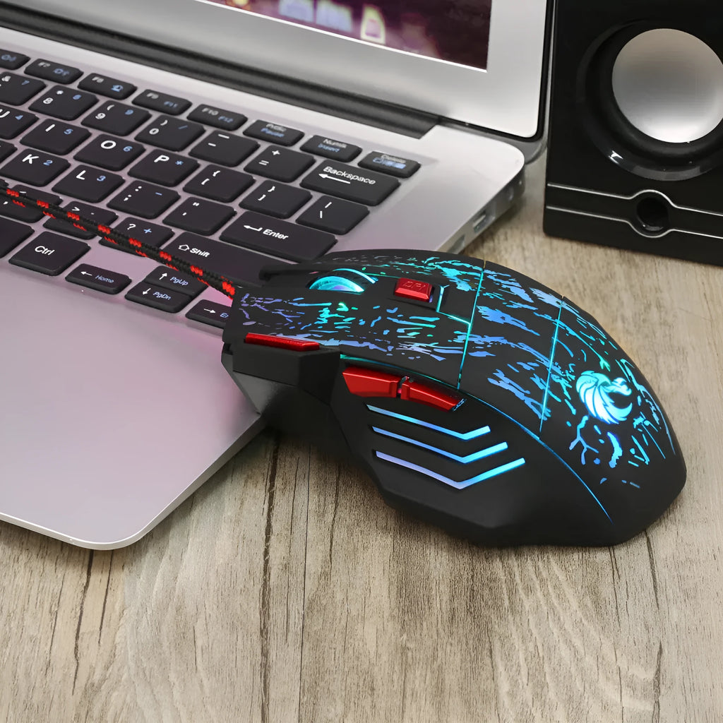 Water crack colourful luminous wired gaming mouse with ergonomic design and USB cable