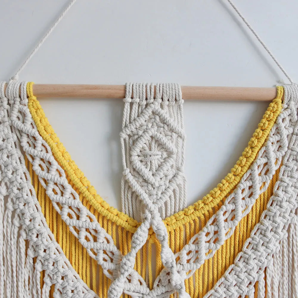 Nordic style cotton tapestry with hand-made weaving, creamy-white rectangle measuring 120cm by 95cm