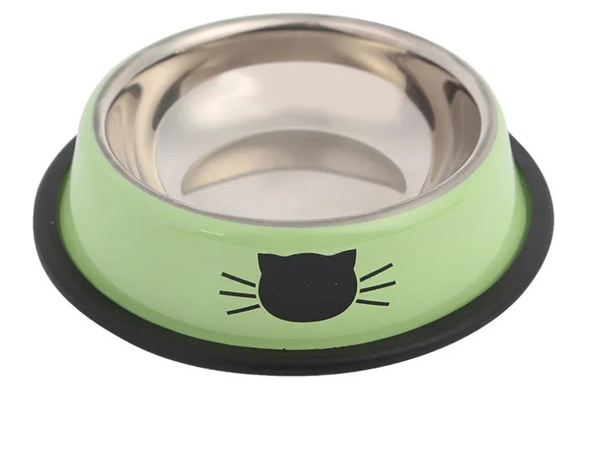 Set of stainless steel pet bowls in multicolour with non-slip base, 11.5 cm wide, for cats and small dogs