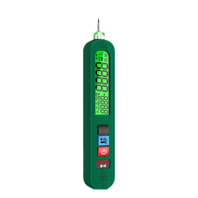 Digital sensing test pencil with LCD display showing reading, compact 66x28x23mm size, black casing