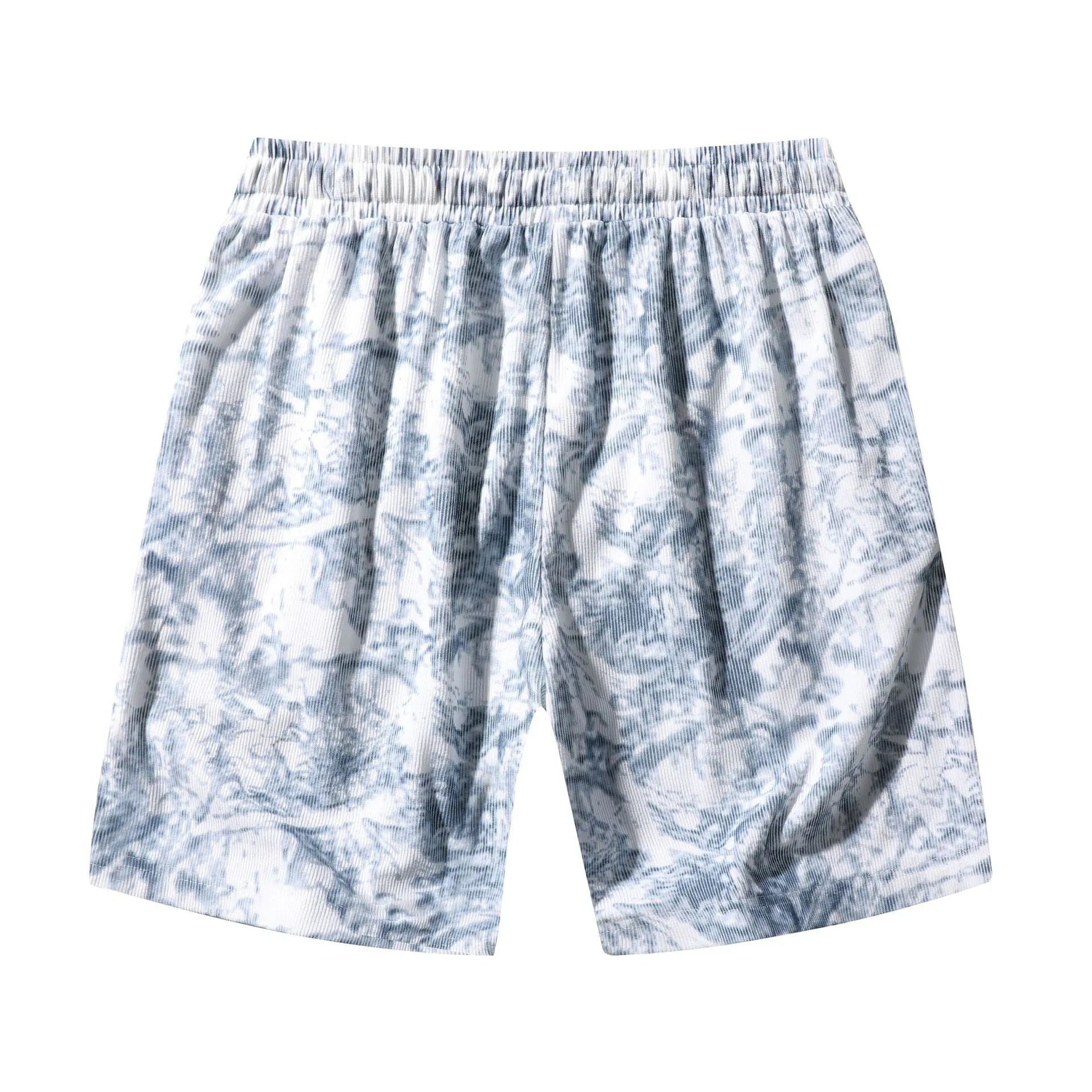 Men's camouflage pattern corduroy athletic shorts in straight cut with high waist.