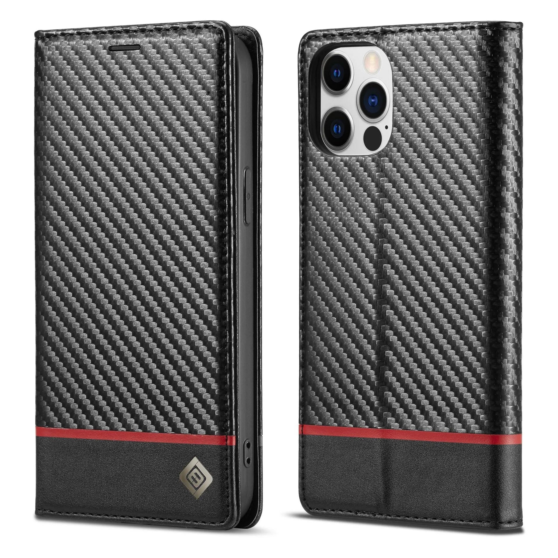 PU TPU handmade carbon fibre magnetic flip phone case in horizontal colour for iPhone