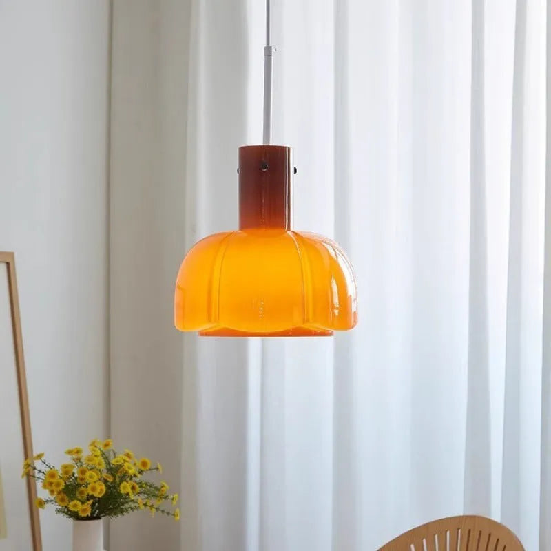 Medieval style glass bud pendant chandelier light fitting in a retro design